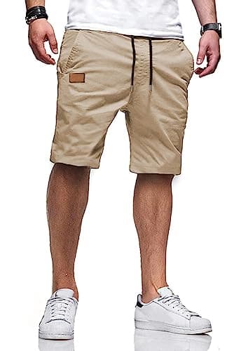 JMIERR Mens Athletic Shorts Casual Cotton Drawstring Summer Beach Twill Chino Dress Golf Travel Essentials Workout Gym Running Basketball Shorts, L, S1 Khaki 2