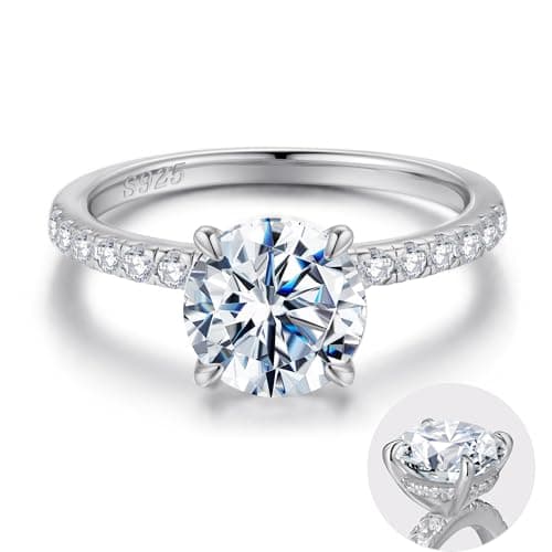 SMILEST 2ct Engagement Rings for Women, 14K White Gold Plated Solid 925 Sterling Silver Hidden Halo Engagement Ring for Women Promise Rings for Her Solitaire Sterling Silver Ring Size 7