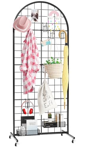 Asee'm Grid Wall Panels Display Stand 2' x 5.2' FT Black Movable Wire Grid Wall Display Rack Heavy Floorstanding Detachable Girdwall Panel with T-Base for Craft Show Rack, Retail Displays 1PCS