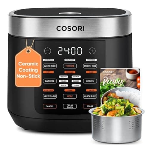 COSORI Rice Cooker 10 Cup, 24h Keep Warm, Non-stick Ceramic Inner Pot, 18 Functions Fuzzy Logic Rice Maker with Stainless Steel Steamer Basket, Sautรฉ, Slow Cooker, Black