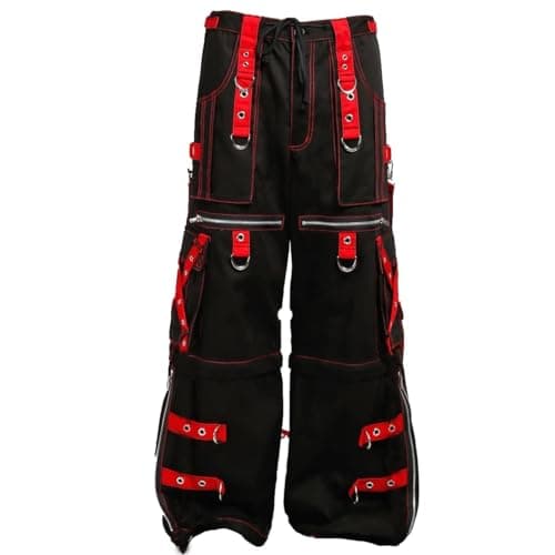 Goth Pants Extreme Bondage Black & Red Zipp Off Punk Rock Pant/USA (US, Alpha, Small, Regular, Regular, Black/Red)