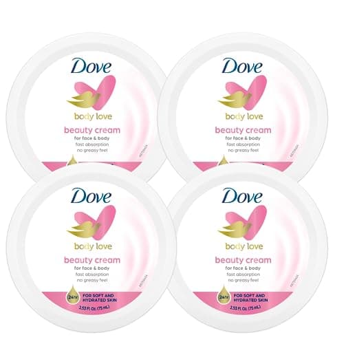 Dove Nourishing Body Care, Face, Hand, and Body Beauty Cream for Normal to Dry Skin Lotion for Women with 24-Hour Moisturization, 4-Pack, 2.53 Oz Each Jar