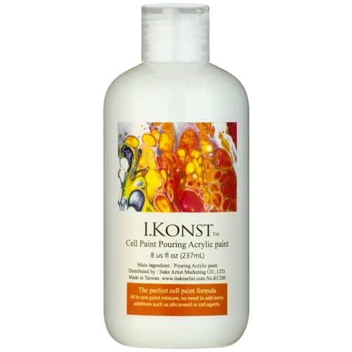 I.KONST All in One Cell Effect Pouring Paint - No Need to add Silicone Oil for Perfect Cell Acrylic Paint - Easy To Use For Fluid Art, Splatter Paint and Cell Painting of Stretched Canvas, Wood, Rocks, Crafts and More - Premix 8oz Bottles (White)