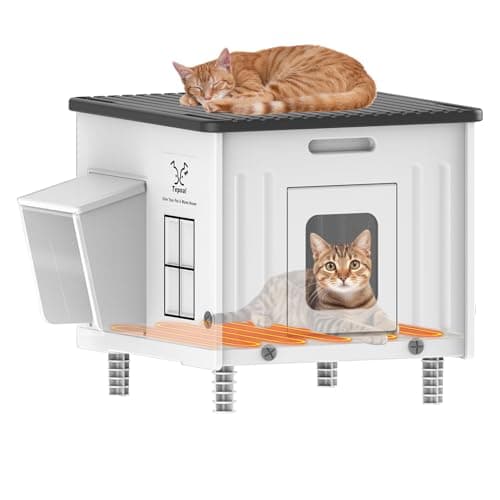 Dahivs Heated Cat House for Outside, High Insulated Heated Outdoor Cat Shelter 100% Weatherproof with Escape Door, Elevated Outdoor Cat House with Heater for Feral Stray Barn Cat Kitty 17.7"x17"x17.5"