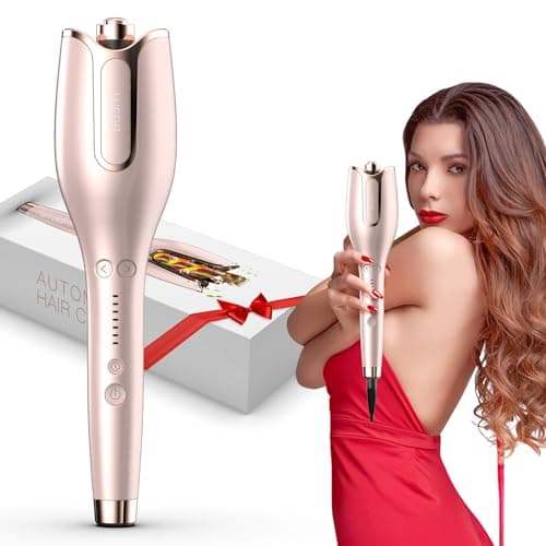 BUJIYI Automatic Rotating Curling Iron, Automatic Curler, 1-inch Large Rotating Barrel, 4 Temperature Settings, 3 Heating Time Adjustments, Suitable for Hair Lengths 6-25 Inches (Gold)