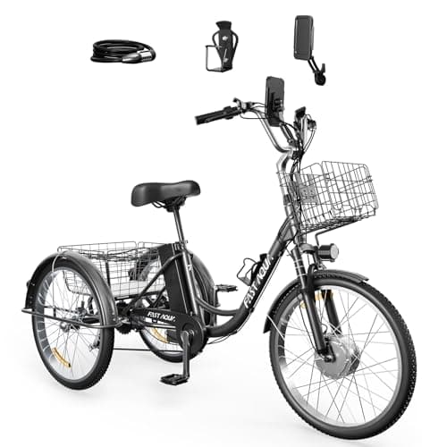 Fastaque Electric Trike for Adults,24" Tire Etrike,3-Wheel Electric Bicycle with Removable 48V/13Ah Battery,Electric Tricycle with Front & Rear Large Cargo Basket,Black