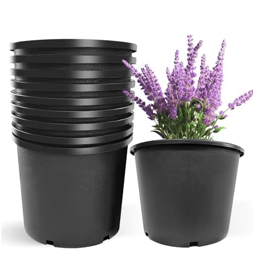 Srehloe 10Pcs 7 Gallon 14 inch Plant Nursery Pot Flower Seedling Injection Molded Container Plastic Garden Planter Pots with Drainage Holes Suitable for Vegetables Flowers Plants Black