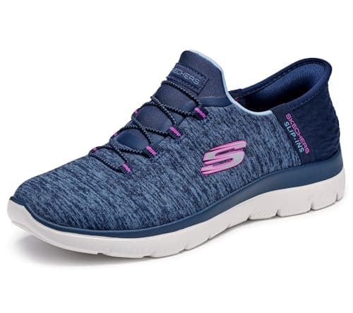 Skechers Women's Summits Hands-Free Slip-Ins – Memory Foam Insole, Heel Pillow, Vegan Materials Sneaker, Navy Purple, 12