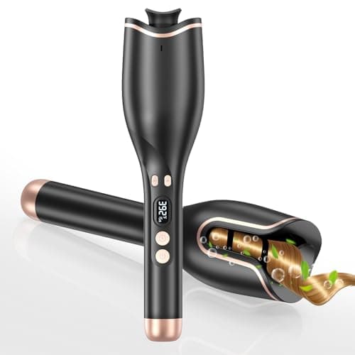 Automatic Hair Curler, Auto Rotating Curling Iron with 4 Temperatures, 8 Timers 12s-19s, LCD Display, 1" Large Slot, Dual Voltage, Auto Shut-Off, Anti-Scald (Black)