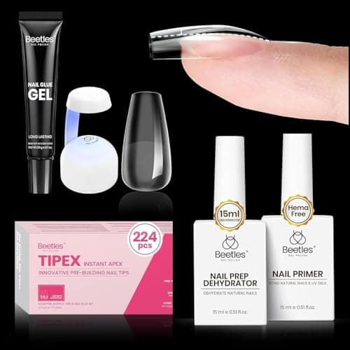 Beetles Tipex Gel Nail Kit Short Coffin Instant Apex Nail Tips & Beetles 15ml Nail Dehydrator and Primer