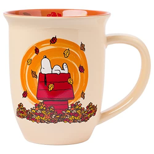 Silver Buffalo Peanuts Leaves are Falling Wide Rim Ceramic Mug, 16 Ounces, Tan/Multi