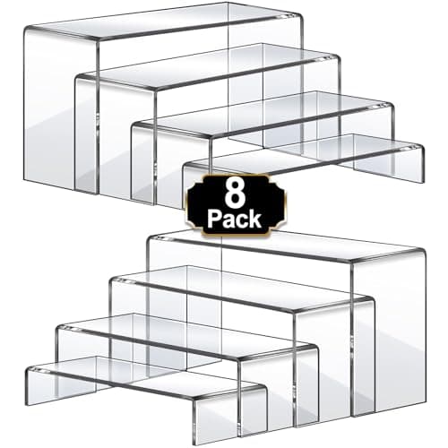 Aheroi Large Acrylic Risers, 8 Pcs 2 Set(7”L~8”L~9”L) Acrylic Display Set Rectangular Stands Shelf Clear Display Risers for Decor, Cake Shelves Retail Shoe Showcase