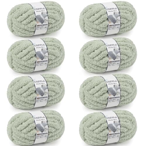 Cozyful Chunky Yarn for Hand Knitting - #10 Chunky Chenille Yarn, Jumbo Big Thick Chunky Yarns for Crocheting, Super Bulky Chunky Knit Blanket Yarns, 8 Skein (25 yds 8 oz Each Skein), Sage Green
