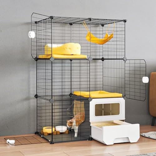 Oneluck Cat Cage Indoor with Litter Box 3-Tier DIY Cat Playpen Detachable Metal Wire Kennel Crate Large Exercise Place Ideal for 1-2 Kitten