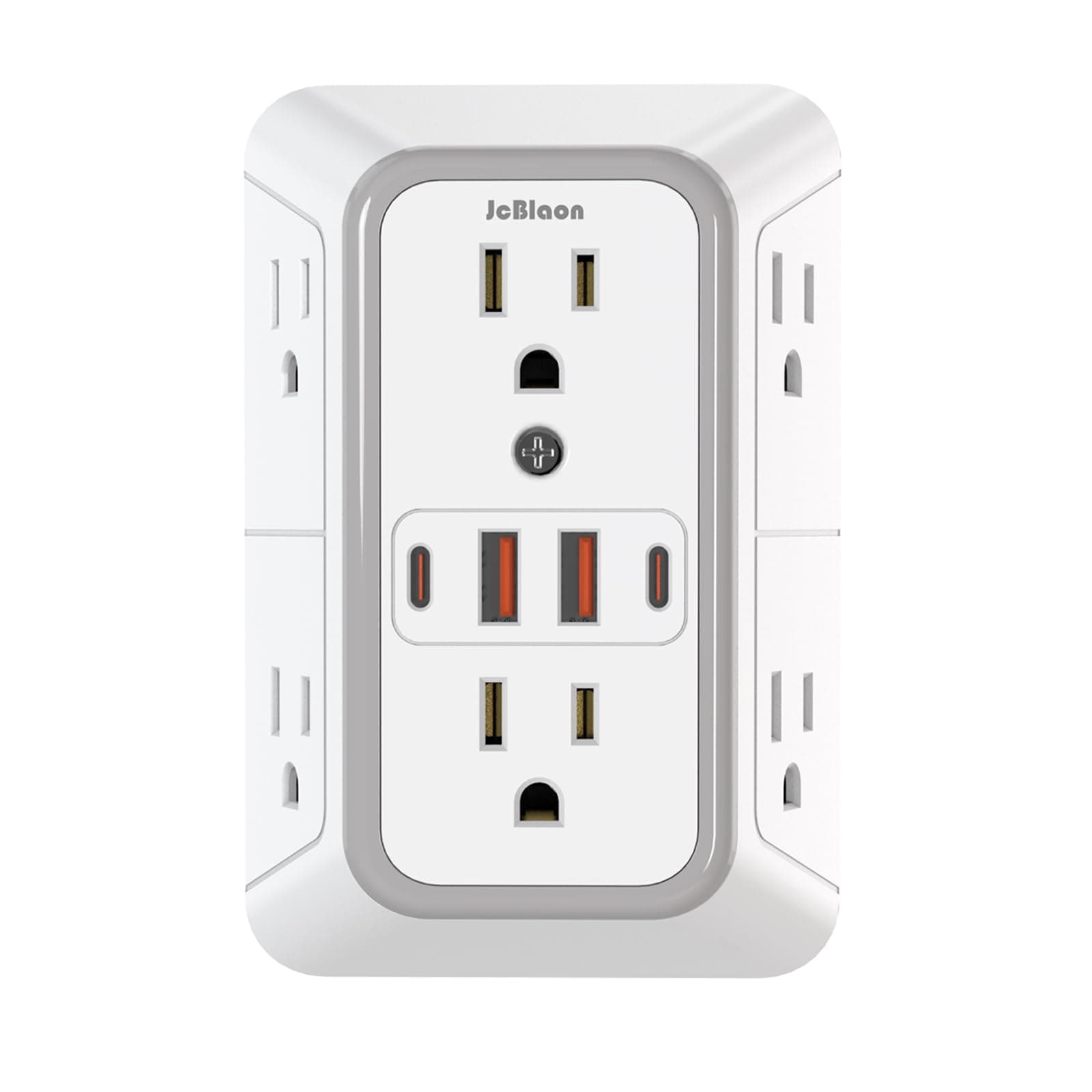 JcBlaon Outlet Extender Surge Protector - 6 Outlet Splitter with 4 USB Ports (2 USB C), Multiple Plug Expander Wall Charger, 3 Sided Multi Plug Wall Adapter Power Strip for Home Office Kitchen Travel White