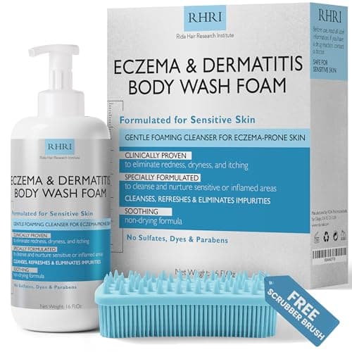 Eczema Body Wash Sensitive Skin | Eczema Treatment | Foaming Cleanser For Eczema Prone Skin | Soothes Dryness & Itching, Gentle On Eczema & Dermatitis, Sulfate-Free With Free Scrubber Brush