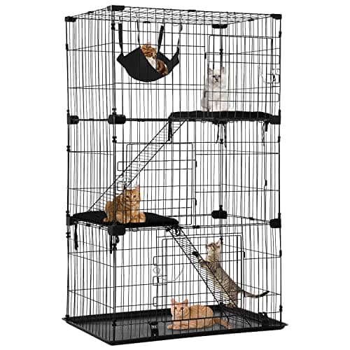 BestPet 3-Tier 67 Inch Cat Cage Enclosre Cat Crate Ferret Cage Cat Kennel Cat Playpen with Free Hammock 3 Cat Bed 3 Front Doors 2 Ramp Ladders Perching Shelves