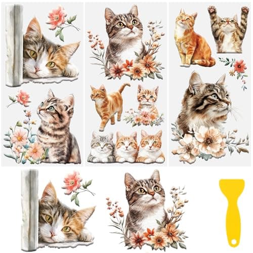 HICOHAND Rub on Transfers for Crafts, 3 Sheets Cats Theme 5.91 * 11.81in Rub on Transfers for Furniture and Crafts for Wood Farbic Glass DIY Home Office Decoration