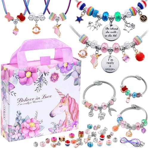 COO&KOO Charm Bracelet Making Kit, A Unicorn Girls Toy That Inspires Creativity and Imagination, Crafts for Girls Ages 8-12 with Jewelry Making Kit Perfect Gifts for 6 7 8 9 10 Girl Self-Expression!