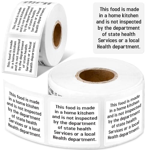 Janlaugh 500 Count Cottage Food Law Labels Stickers Made in a Home Kitchen Decal 1.5 Square Food Stickers Thermal Printed Labels for Home Kitchen