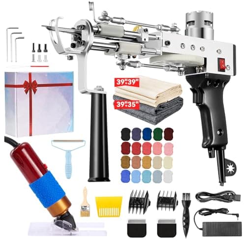 BESGEER Rug Tufting Gun with Carpet Trimmer Kit - Tuft Gun with Tufting-Shears, 2 in 1 Cut Loop Pile Carpet Gun& Carving Clippers, Rug Maker Machine Starter Kit& Trimmer& Cloth& Yarn(Olive Black)