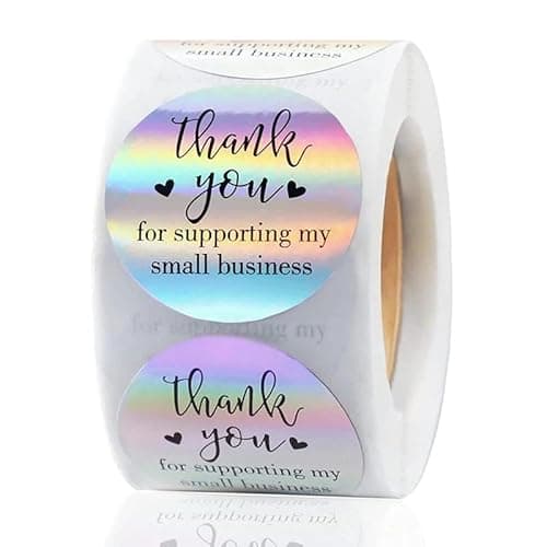 500 PCS Holographic Thank You for Supporting My Small Business Stickers – 1.5 Inch Round Self-Adhesive Waterproof Labels – Eye-Catching Packaging Seals for Orders, Gift Bags, Boxes & Envelopes