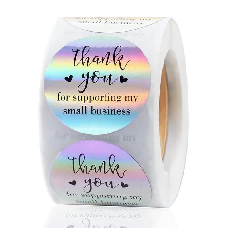500 PCS Holographic Thank You for Supporting My Small Business Stickers – 1.5 Inch Round Self-Adhesive Waterproof Labels – Eye-Catching Packaging Seals for Orders, Gift Bags, Boxes & Envelopes