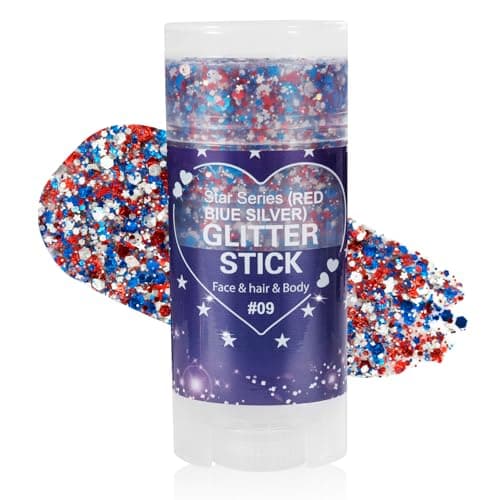 Mysense Patriotic Red White and Blue Body Glitter Stick,4th of July Accessories,Sparkling Face Hair Glitter for Fourth of July Outfit Women Kids,American Pride USA Flag Makeup for Independence Day