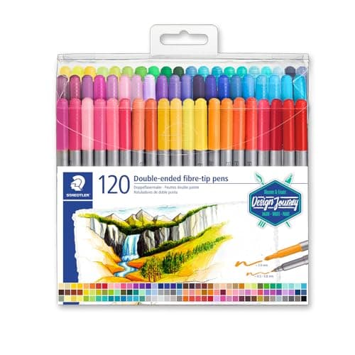 STAEDTLER Double-Ended Fiber-Tip Pens, Non-Permanent Ink, Fine & Bold Writing and Coloring Tips, 120 Assorted Colors, 3200 TB120, Multicoloured (3200 TB120ST)