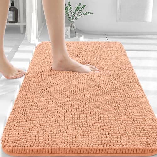 OLANLY Bathroom Rugs 30x20, Extra Soft Absorbent Chenille Bath Rugs, Rubber Backing Quick Dry, Machine Washable Bath Mats for Bathroom Floor, Tub and Shower, Home Decor Accessories, Peach