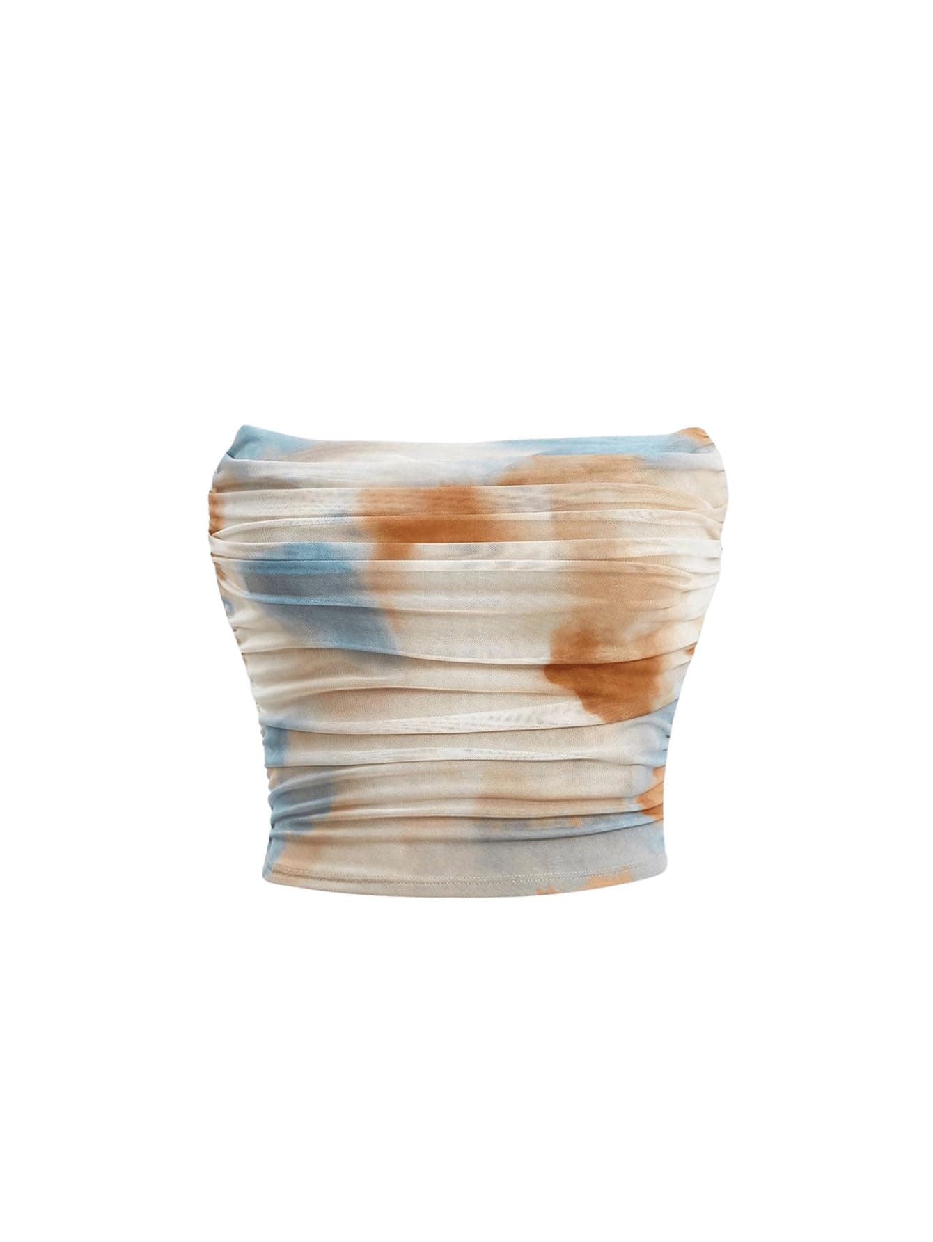 GORGLITTER Women's Strapless Bandeau Tube Tops Cute Summer Mesh Backless Ruched Going Out Crop Tops Cami 2025 Trendy Large Beige Milti