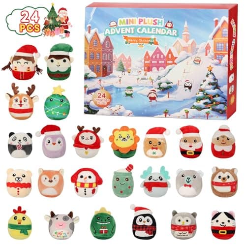 Advent Calendar 2025 with Cute Plush Toys - 24 Days Surprise Plush Advent Calendar Contains 24 Collectible 3.15in Kawaii Squishy Plushies, Soft Mini Stuffed Animal Christmas Gift for Kids Teen Boys Girls Adult