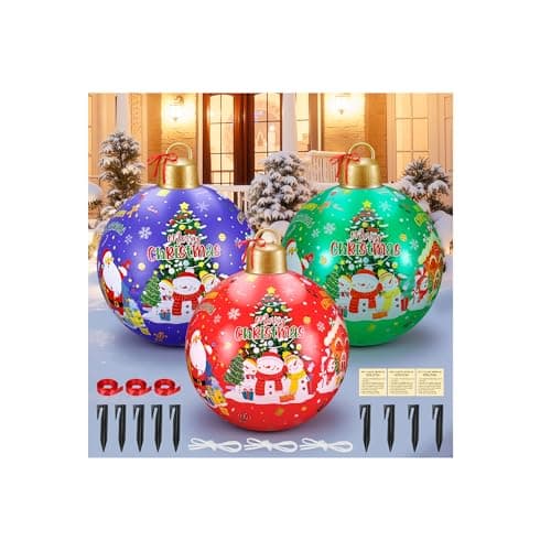 3 Pcs 24 Inch Giant Inflatable Christmas Balls, Large Outdoor Christmas PVC Ornaments, Big Ball Decorations for Yard Outside in Winter Holiday