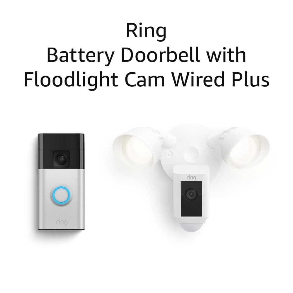 Ring Battery Doorbell with Ring Floodlight Cam Wired Plus (White) Satin Nickel with Floodlight Cam Wired Plus (White) Device Only
