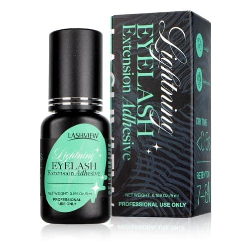 LASHVIEW Eyelash Extensions Glue, 0.3 Sec Fast Drying Retention 6-8 Weeks Black Adhesive Professional Sensitive Waterproof Glue 5ml /0.17 fl.oz FH01