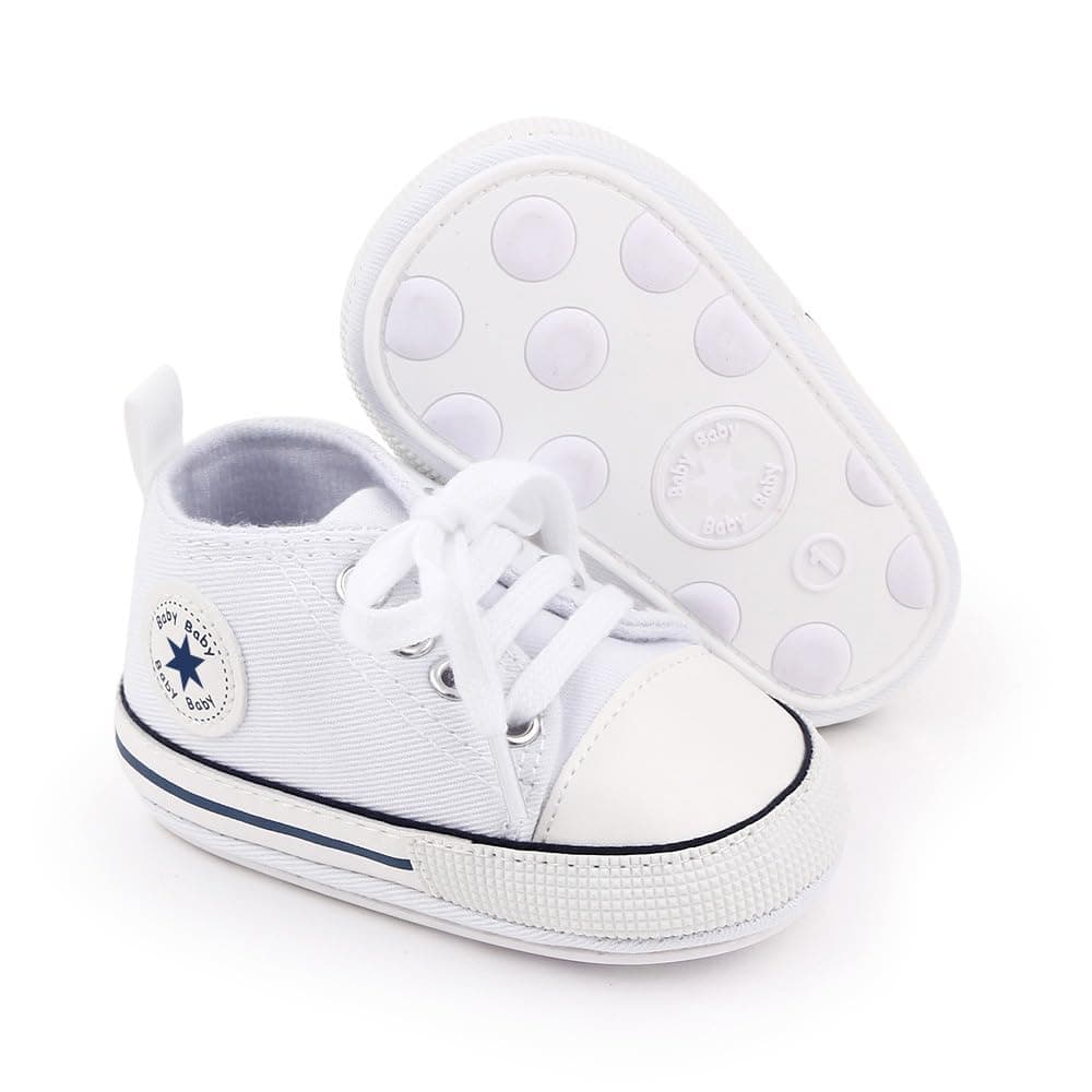 Unisex Baby Girls Boys Canvas High-top Shoes, Newborn Infant Anti-Slip Soft Sole Frist Walking Breathable Sneakers 0-6 Months Infant A01/White Rubber Sole