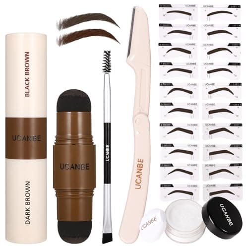 UCANBE 25PCS Eyebrow Stamp Stencil Kit With Dual-Color Eyebrow Stamp Pomade,20 Reusable Eyebrow Stencils,Finising Powder,Brush,Eyebrow Razor,Zipper Pouch,Waterproof Eye Brow Stamping and Shaping Kit04