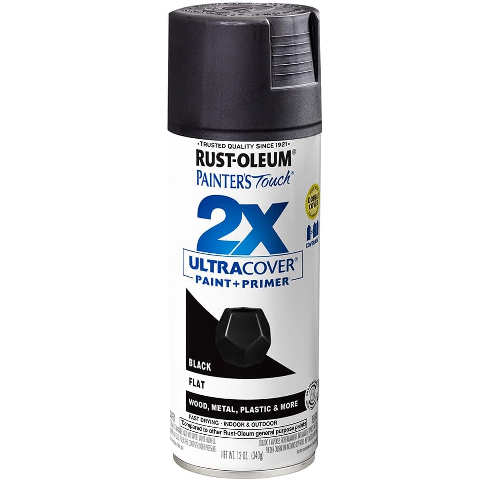 Rust-Oleum 334020 Painter's Touch 2X Ultra Cover Spray Paint, 12 oz, Flat Black Flat Black 12 Ounce (Pack of 1) Flat