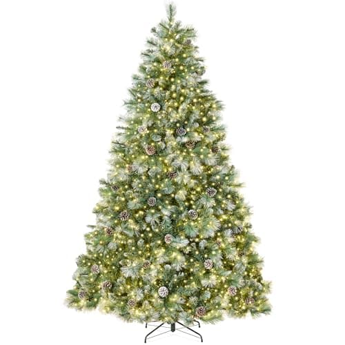 Best Choice Products 7.5ft Pre-Lit Scotch Pine Christmas Tree, Premium Frosted Pre-Decorated Artificial Holiday Decor w/ 1,320 Branch Tips, 2-in-1 White and Multicolor LED Lights, Cordless Setup