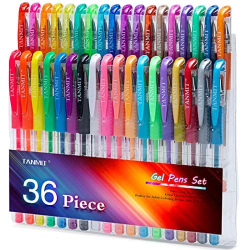 TANMIT Gel Pens, 36 Colors Gel Pens Set for Adult Coloring Books, Colored Gel Marker with 40% More Ink, Great for Adult Doodling Scrapbooking Drawing