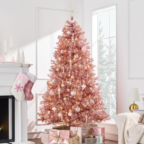 Best Choice Products 6ft Prelit Tinsel Christmas Tree, Artificial Seasonal Holiday Decoration w/ 1,000 Branch Tips, Stand - Pink