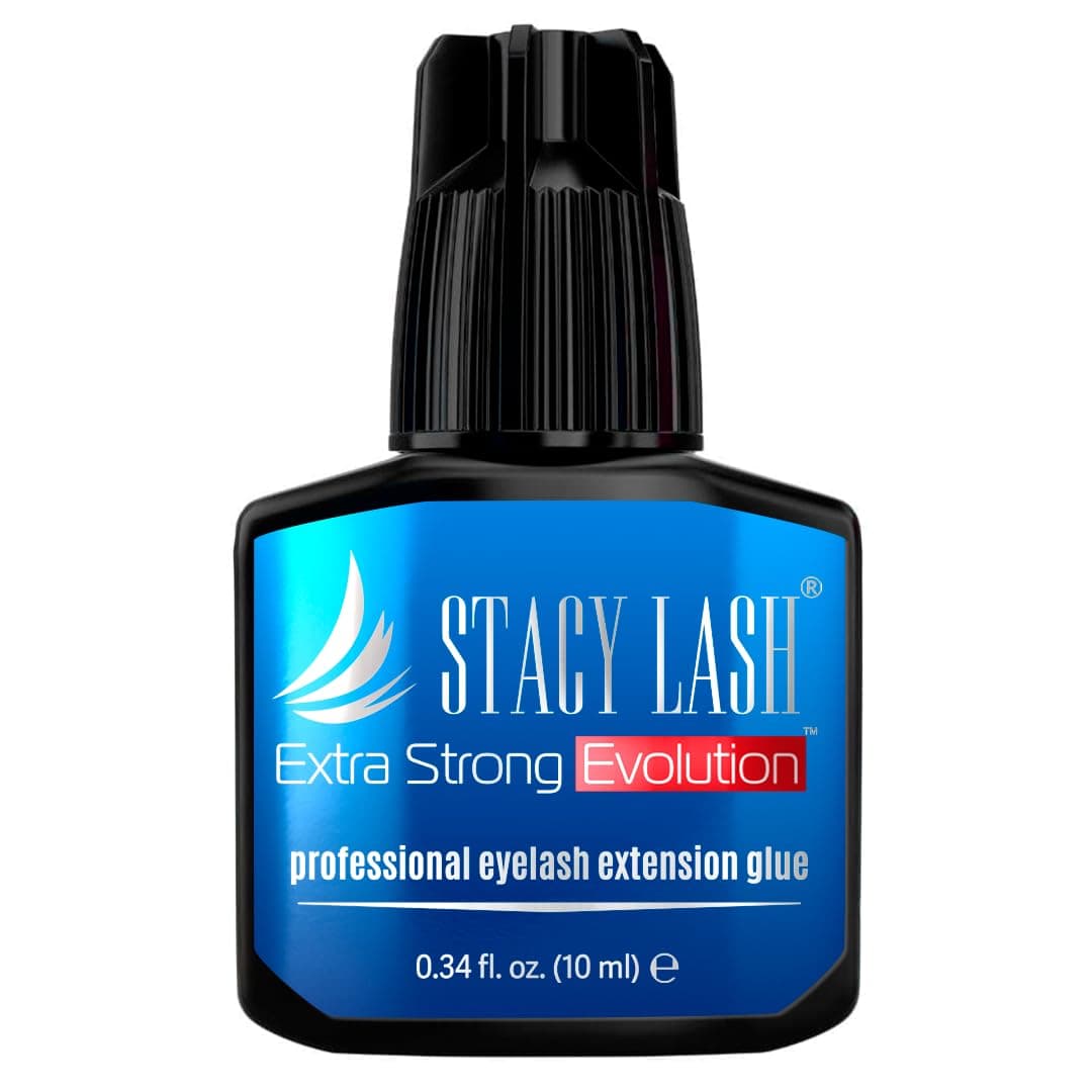 Extra Strong Evolution Eyelash Extension Glue Stacy Lash (0.34 fl.oz/10 ml)/1-2 Sec Dry/Retention – 8 Weeks/Professional Supplies/Black Adhesive 0.34 Fl Oz