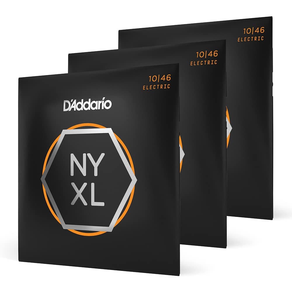 Cuerdas para Guitarra Eléctrica D'Addario, NYXL Niqueladas, NYXL1046-3P, Calibre Regular Ligero 10-46, Juego de 6 Cuerdas, Paquete de 3