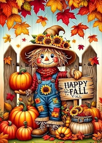 Happy Fall Scarecrow Diamond Painting Kits for Adults, 5D Pumpkin Diamond Art Kits for Adults Beginners, DIY Full Round Drill Diamond Dot Painting Gem Art Kits for Adult,Home Wall Decor 11.8x15.7 Inch