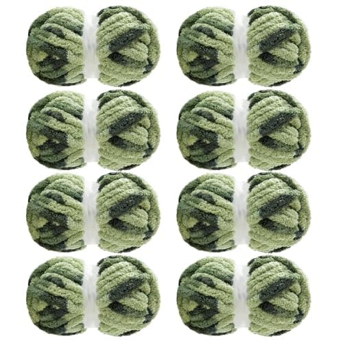 MABOZOO Tie Dye Chunky Yarn for Crocheting & Knitting, 8 Pack - Soft Plush Sage Green Fluffy Jumbo Chenille Yarn,Giant Thick Fuzzy Bulky(29 yds, 8 oz Each Skein)