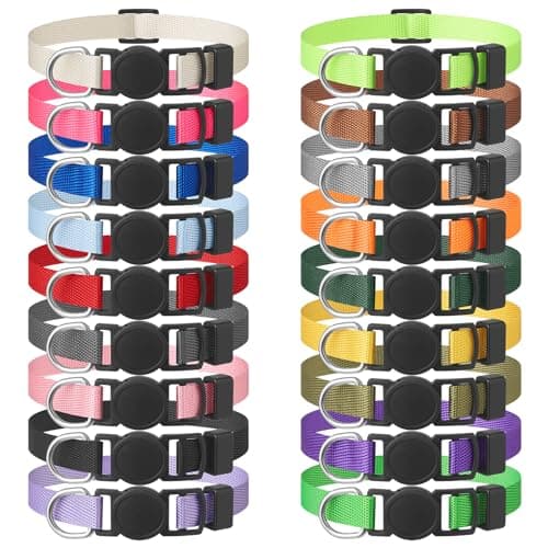 LAFAYI 18 Pcs Breakaway Pet Collars,Safety Buckle for Puppy Collars and Kitten Collar,Nylon,Mixed Colors,Adjustable,Ideal for Girl Boy Pet Supplies,Stuff,Accessories(M)