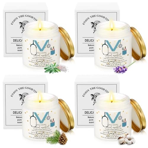 Nuanchu 4 Pcs Medical Assistant Gifts Soy Scented Candles Bulk Aromatherapy Jar 3.5 oz Soy Wax 4 Styles Scented Candles Presents for Women Nurse Week Thanksgiving Christmas Birthday