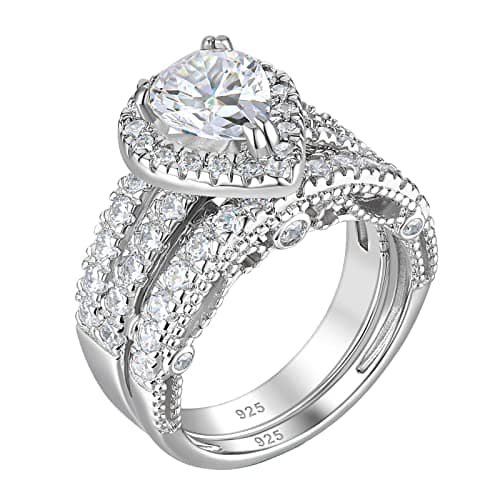 Wuziwen Pear Wedding Engagement Ring Set for Women 925 Sterling Silver Cubic Zirconia Size 7