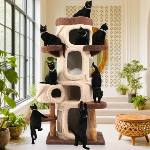 70'' Luxury Heavy Duty Cat Tree for Indoor Cats Adults,Treehouse Theme Large Cat Tower for Home Decoration,Multi-Level Modern Maine Coon Condo with 3*Wood Scratching Post,Perch,Huge House for Multicat