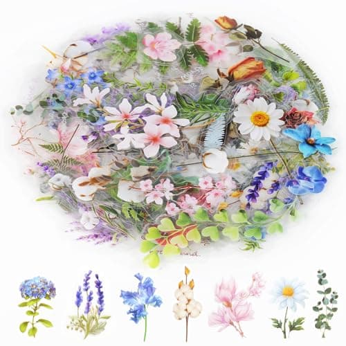 160Pcs Natural Flower Stickers for Scrapbooking,Self-Adhesive Transparent Flower Stickers Scrapbook Supplies Journaling Supplies for Adult Card Making Letters DIY Water Bottle Cards Decoration (160)